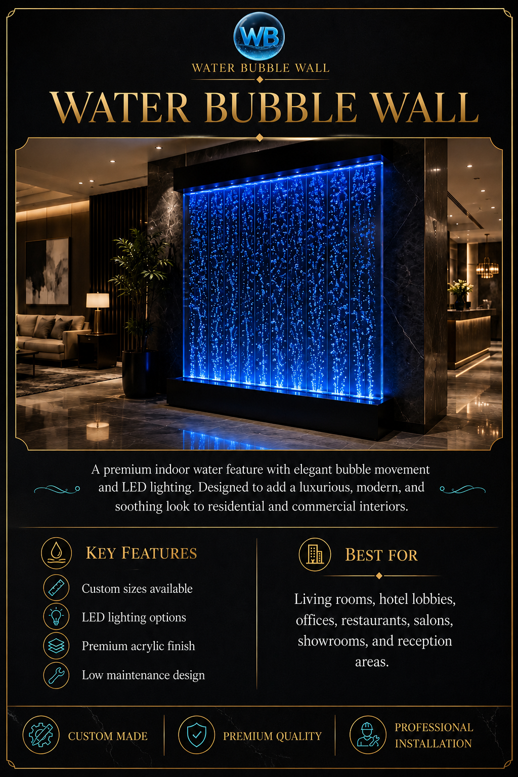 Atmospheric RGB Ambient Bubble Column - Custom Water Bubble Wall & Pillar Feature India