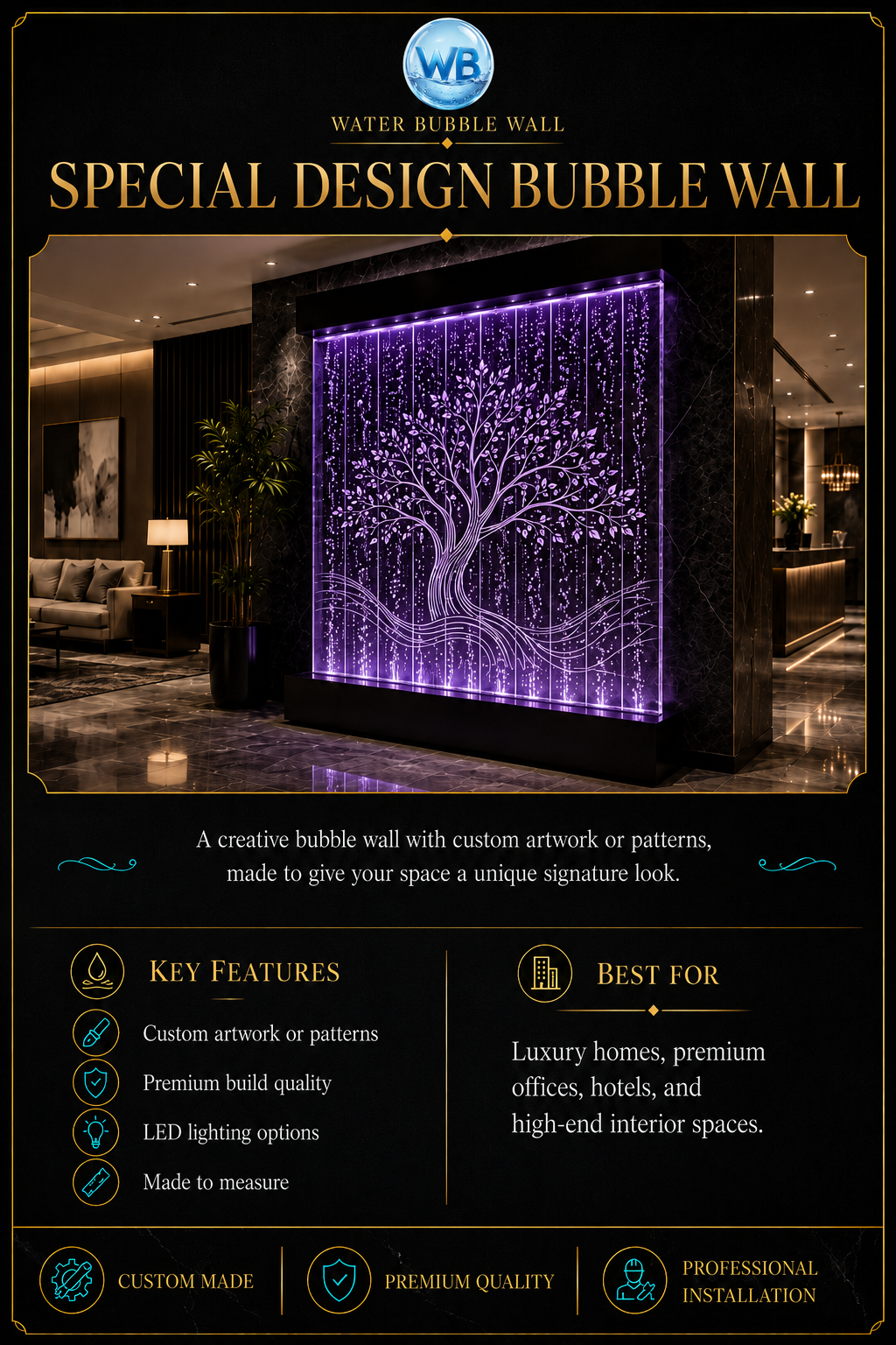 Sculpted Curved Water Bubble Display - Custom Water Bubble Wall & Pillar Feature India